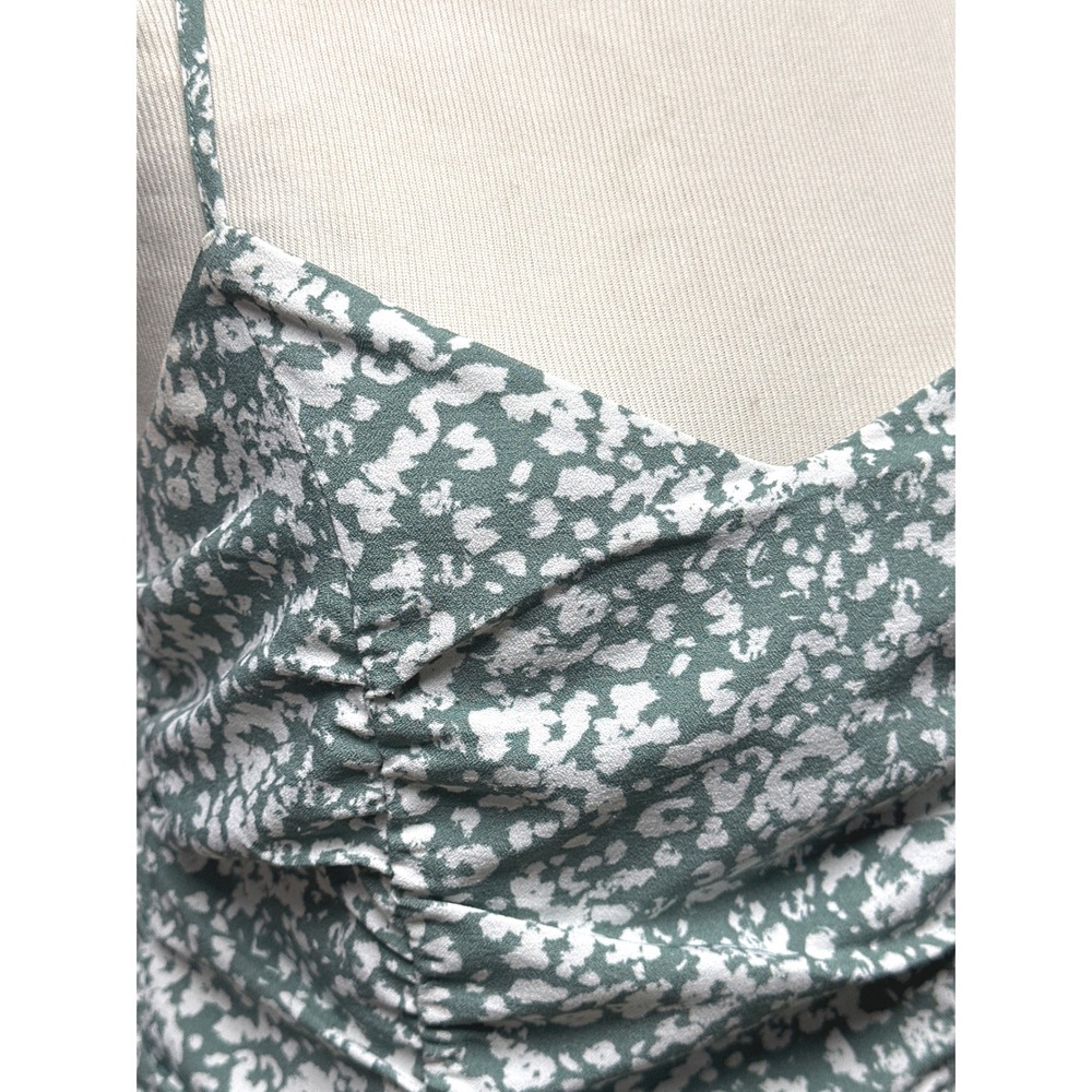 Abercrombie & Fitch Sage Green Floral Ruched Mini Bodycon Dress Small Sweetheart - Picture 4 of 8